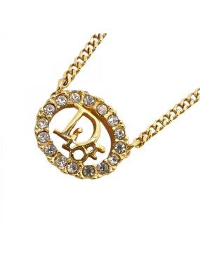 Dior Necklace Logo Oval Gold Plated Rhinestone